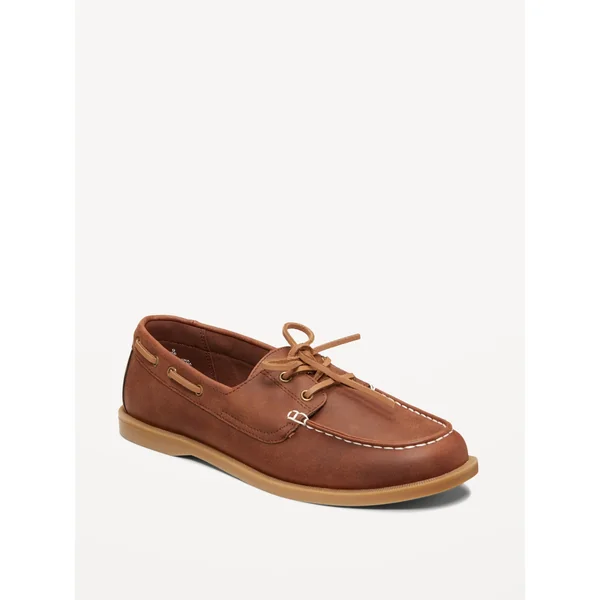 Faux-Leather Boat Shoes for Men - Cognac Brown
