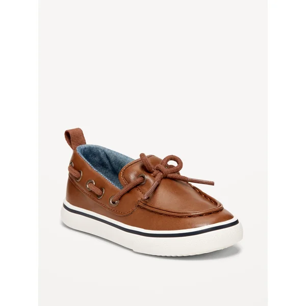 Faux-Leather Boat Shoes for Toddler Boys - Deep Caramel