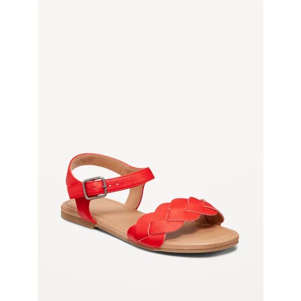 Faux-Leather Braided Sandals for Girls - Cerise