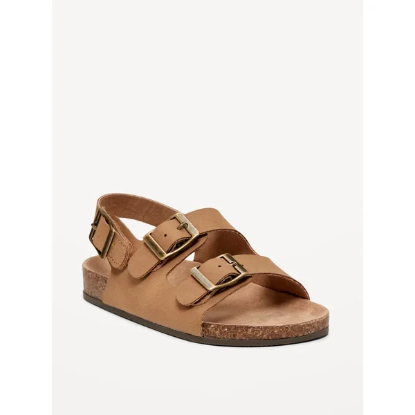 Faux-Leather Buckled Strap Sandals for Toddler Boys - Tan