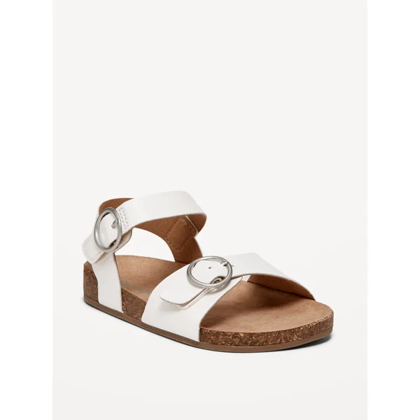 Faux-Leather Buckled Strap Sandals for Toddler Girls - Bone