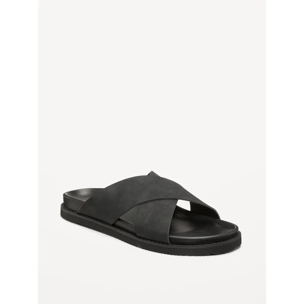 Faux-Leather Cross-Strap Sandals for Men - Black Jack