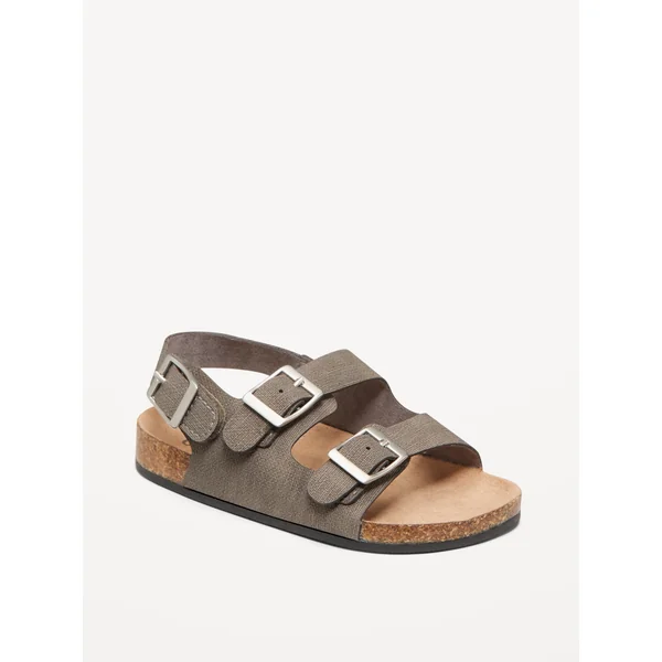 Faux-Leather Double-Strap Sandals for Toddler Boys - Blue Gray Argyle