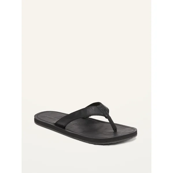 Faux-Leather Flip-Flop Sandals for Men - Black Jack