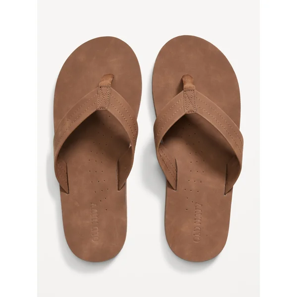Faux-Leather Flip-Flop Sandals for Men - Cognac Brown