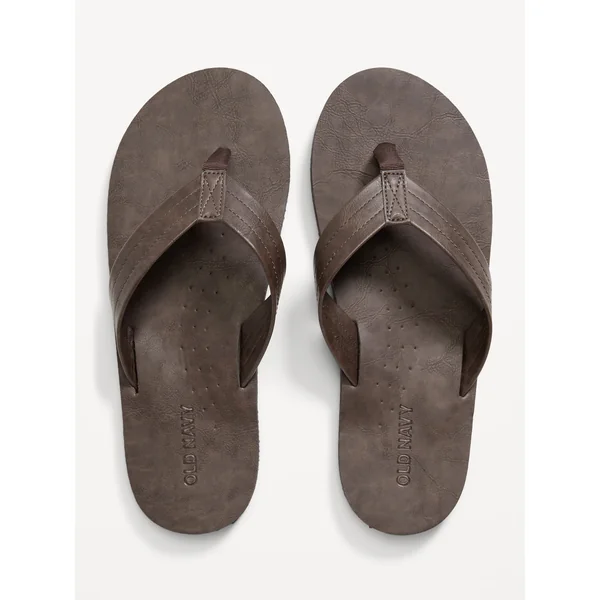 Faux-Leather Flip-Flop Sandals for Men - Dark Brown