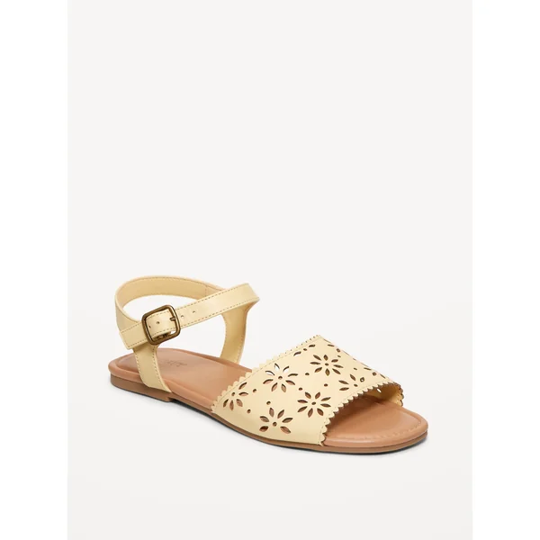 Faux-Leather Perforated Sandals for Girls - Butter
