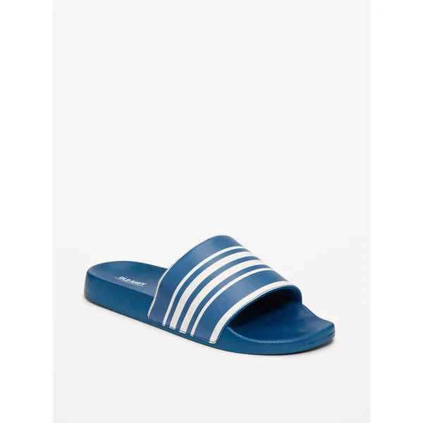 Faux-Leather Slide Sandals for Men (Partially Plant-Based) - Blue Stripe