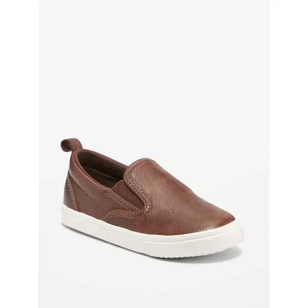Faux-Leather Slip-On Sneakers for Toddler Boys - Brown
