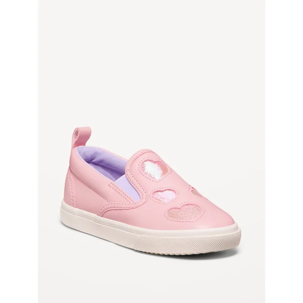 Faux-Leather Slip-On Sneakers for Toddler Girls - PINK HEARTS