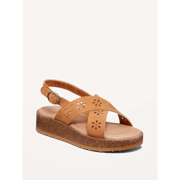 Faux-Suede Platform Sandals for Girls - Caramel Brown
