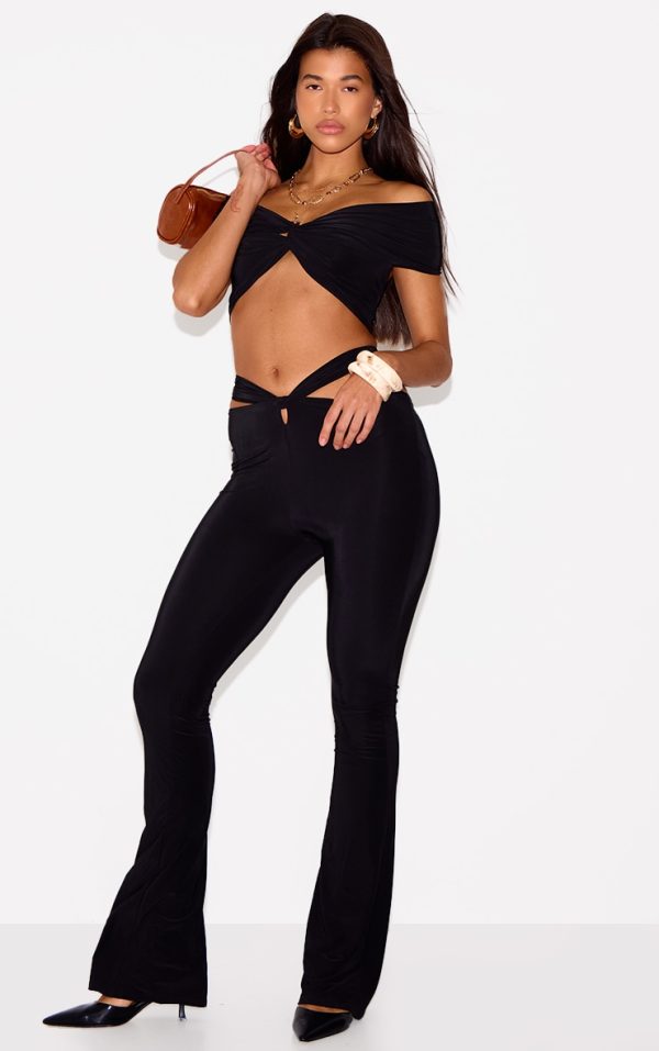 Black Double Layer Slinky Twist Flare Pants