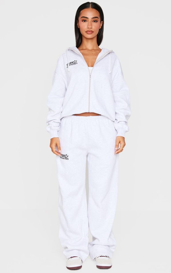 Petite Ice Grey Studio Archives Thin Waistband Wide Leg Sweatpants