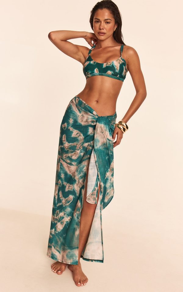 Teal Shell Tie Dye Linen Look Beach Sarong