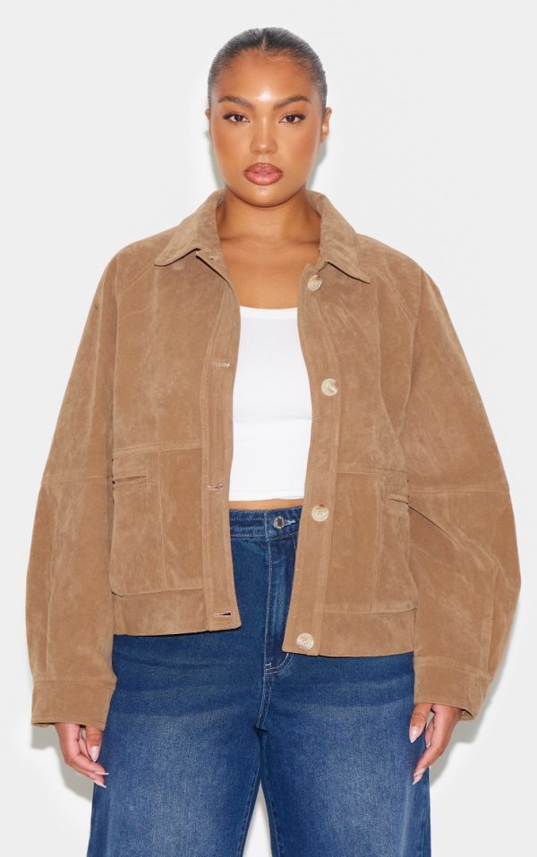Plus Beige Oversized Faux Suede Jacket