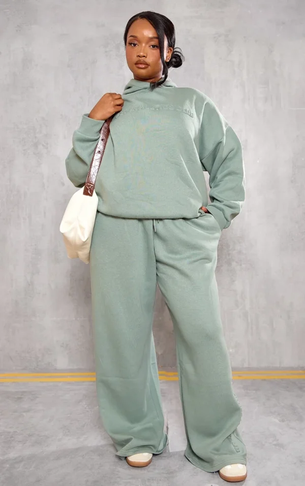 PRETTYLITTLETHING Plus Sage Athletics Club Embossed Sweatpants