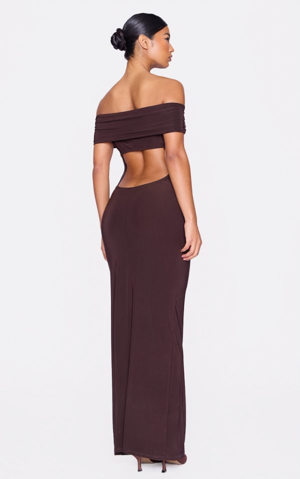 Chocolate Open Back Bardot Maxi Dress