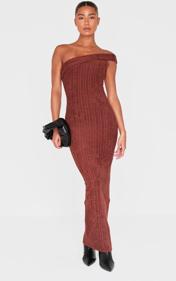 Chocolate Towel One Shoulder Maxi Dress