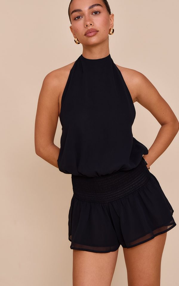 Black Chiffon Halterneck Romper