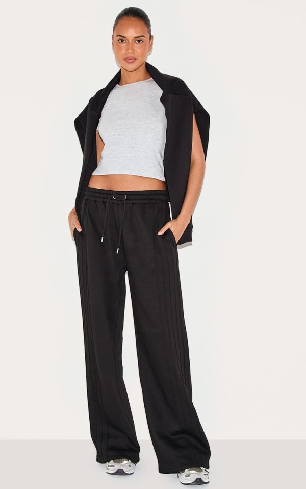 Black Seam Detail Sweat Wide Leg Sweatpants