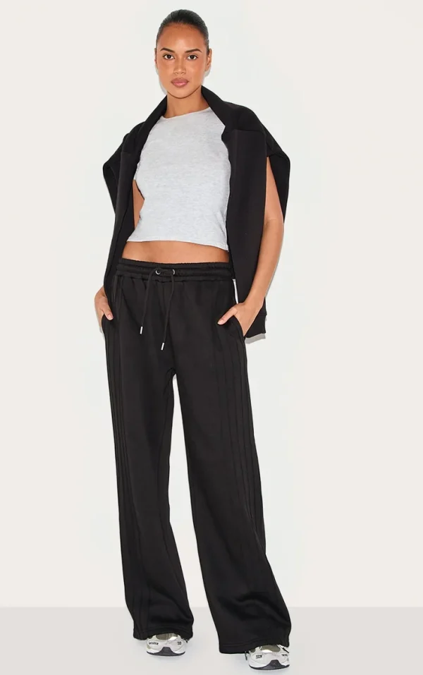 Black Seam Detail Sweat Wide Leg Sweatpants