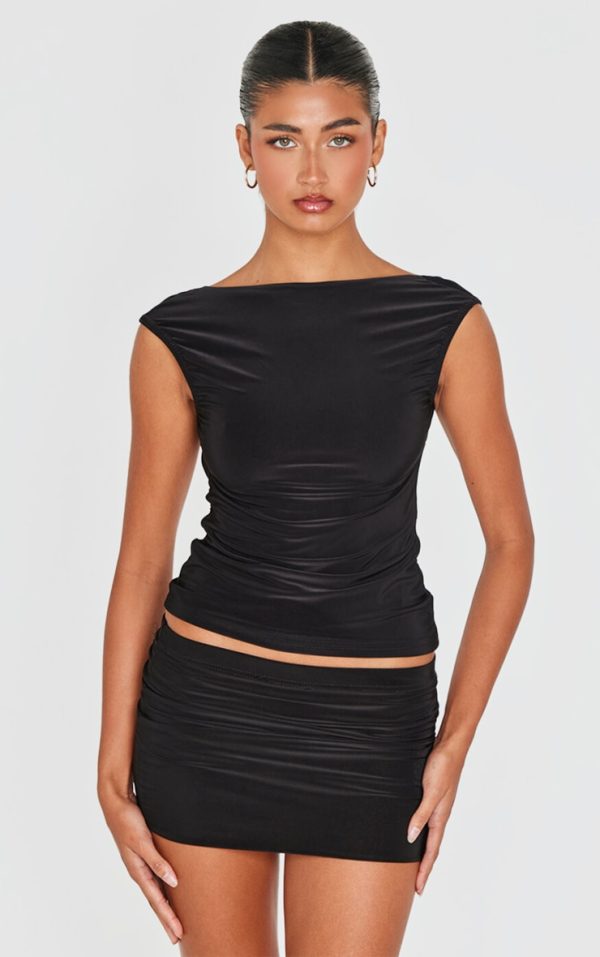 Black Slinky Open Back Longline Top
