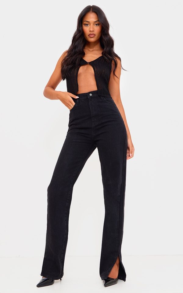 Tall Washed Black High Rise Split Hem Detail Jeans