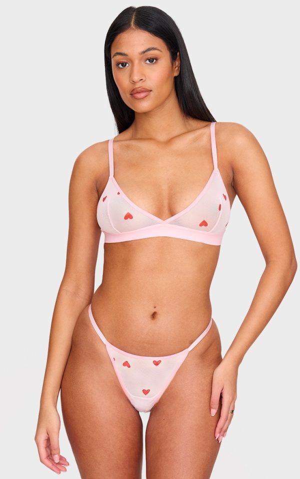Pink Mesh Heart Triangle Bralette
