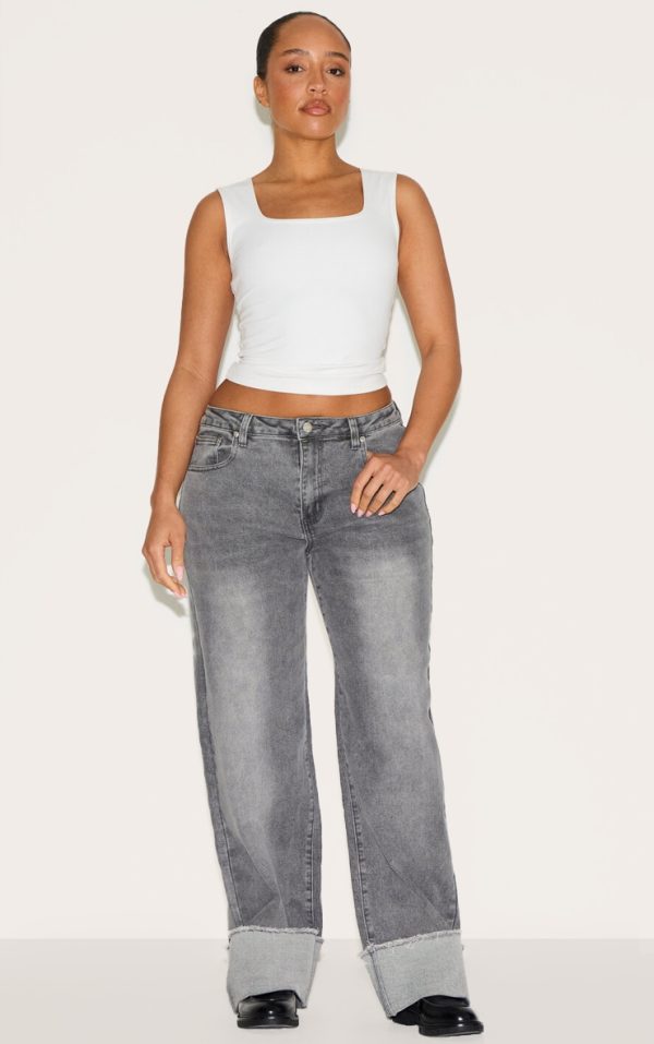 Shape Grey Stretch Denim Highwaisted Distressed Turn Up Hem Jeans