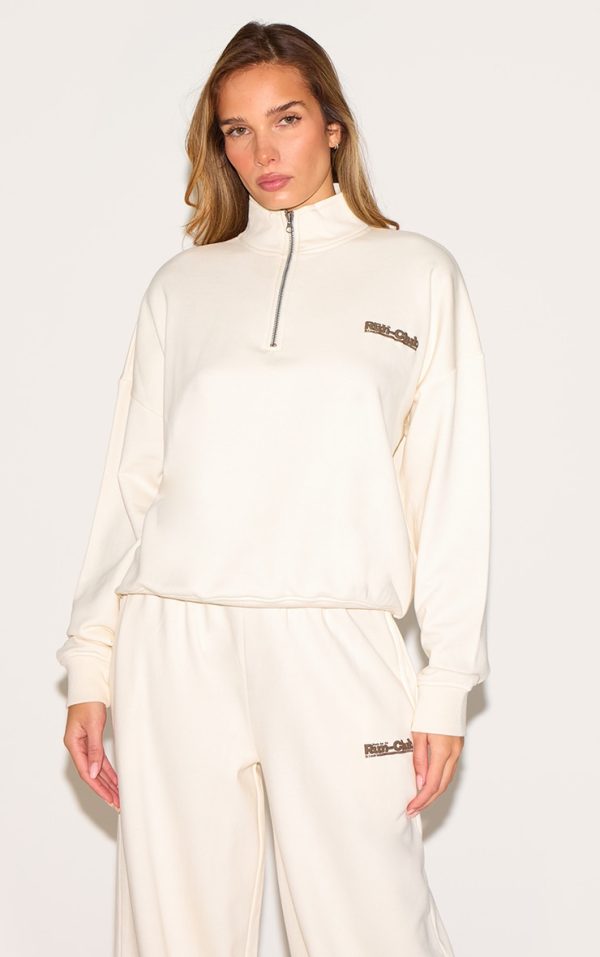 Cream Run Club Puff Print Quarter Zip Sweatshirt