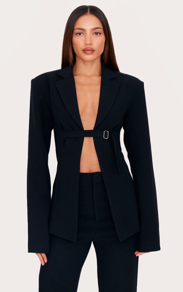 Tall Black Strap Detail Fitted Blazer
