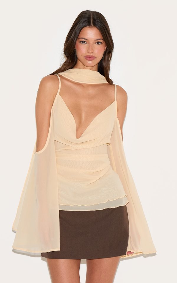 Almond Chiffon Drape Scarf Long Top