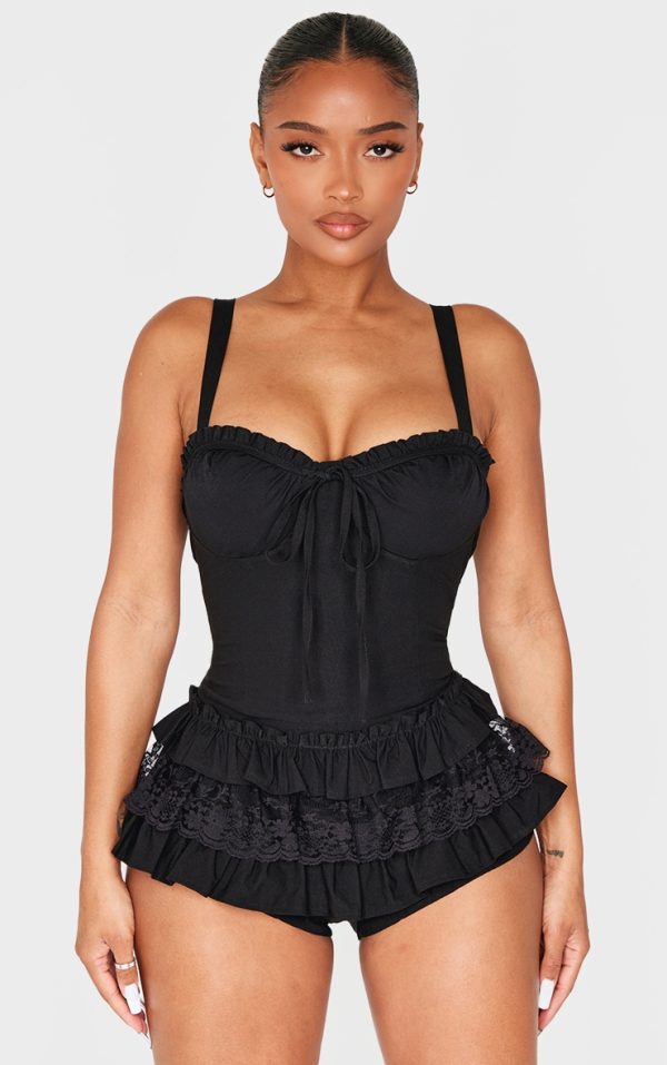 Shape Black Tailored Corset Frill Bloomer Romper