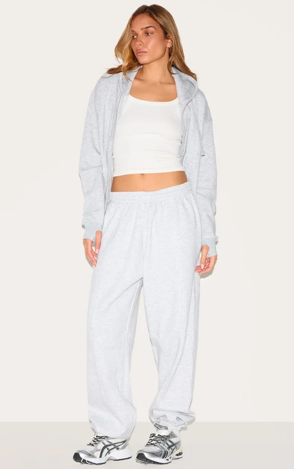 Ash Grey Pintuck Detail Oversized Sweatpants