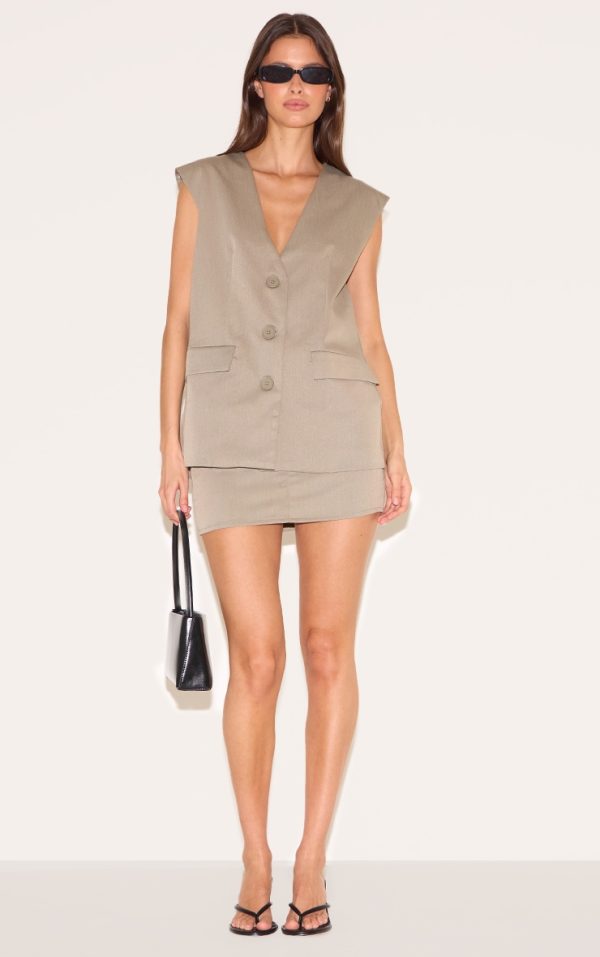 Grey Tailored Woven Mini Skirt