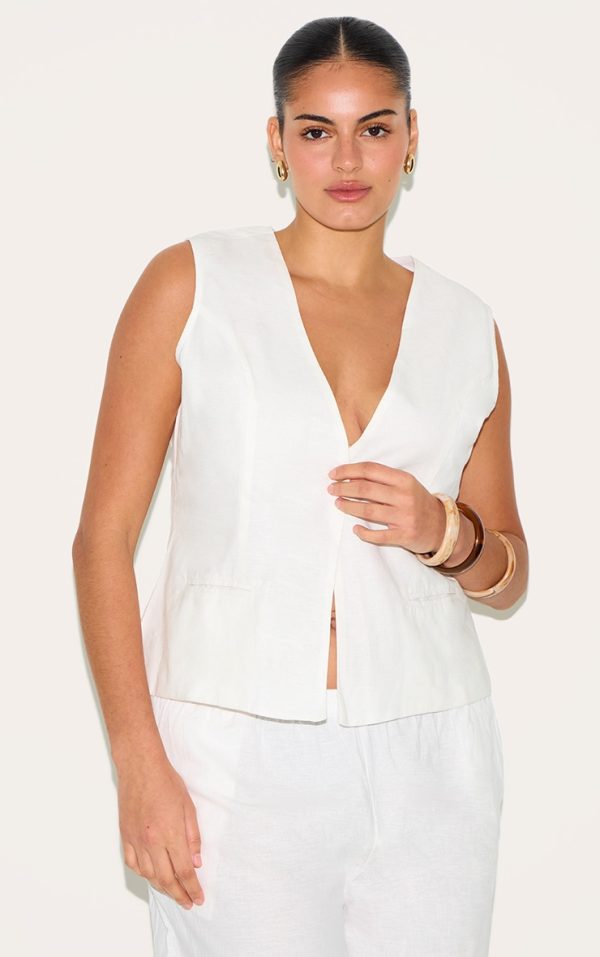Plus White Linen Vest