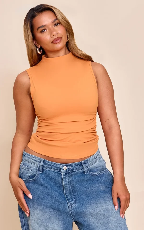 Shape Apricot Built In Bra Sculpt Boat Neck Ruched Side Top