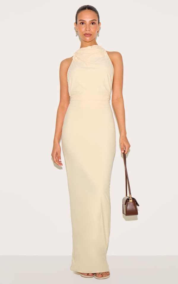 Petite Butter Cream Backless Halterneck Maxi Dress