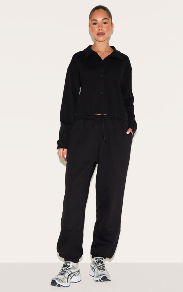 Black Straight Leg Cuffed Seam Detail Sweatpants