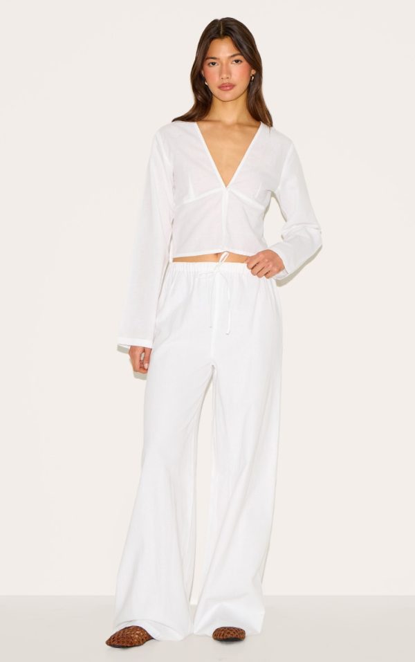 White Wide Leg Drawstring Pants