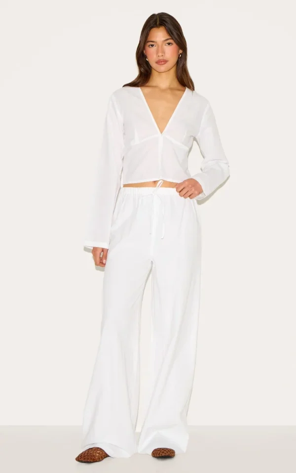 White Wide Leg Drawstring Pants