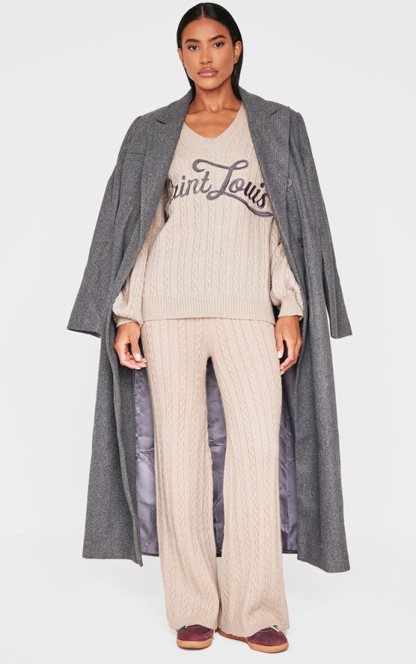 Mocha Cable Knit Wide Leg Pants