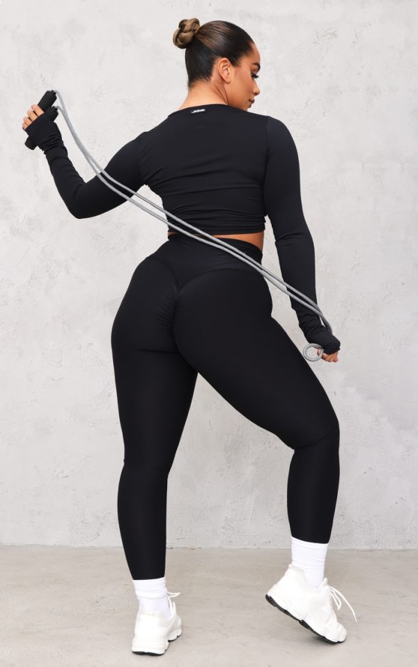 Shape Black Brushed Cotton Ruched Bum Branded Gym Leggings