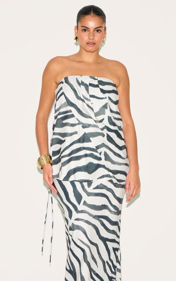 Plus Multi Zebra Floaty Woven Split Hem Bandeau Long Top