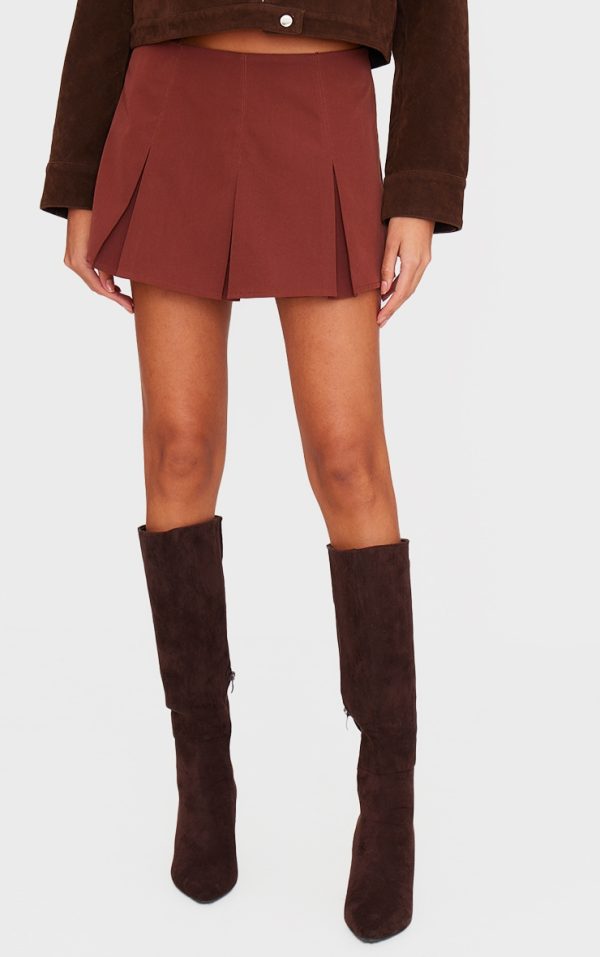 Chocolate Tailored Woven Box Pleat Skater Skort