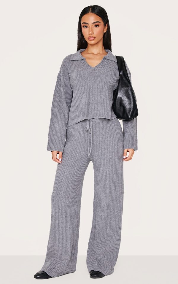 Petite Charcoal Knitted Pants