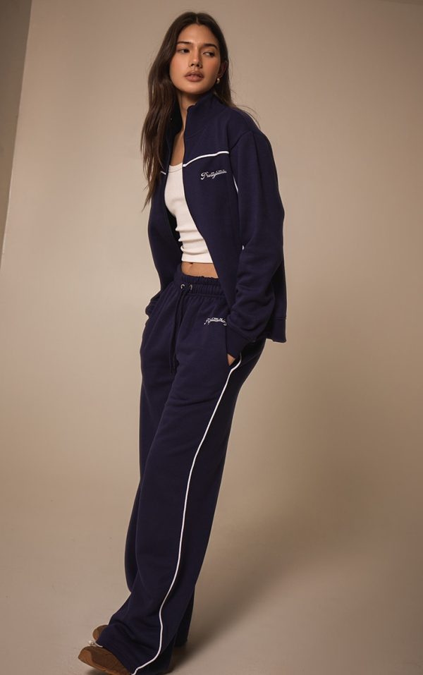 PRETTYLITTLETHING Dark Blue Contrast Piping Detail Straight Leg Sweatpants