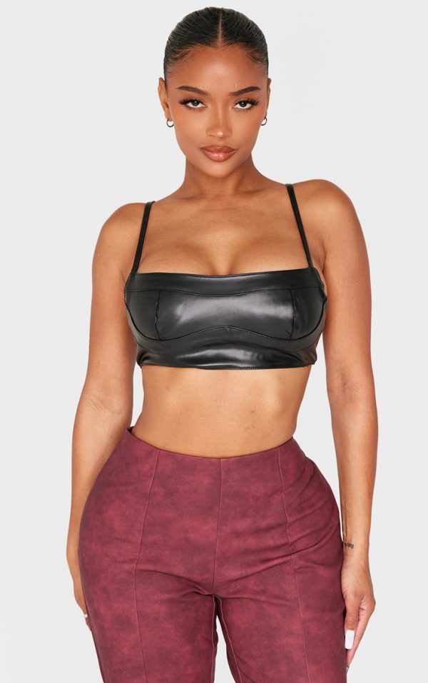 Shape Black Faux Leather Strappy Crop Top