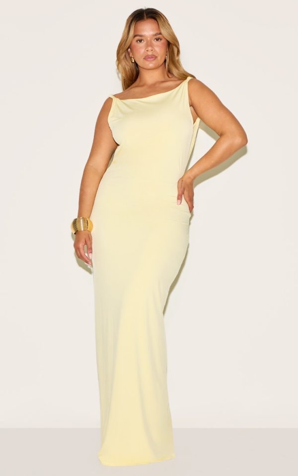 Shape Lemon Boat Neck Twist Shoulder Cowl Back Maxi Dress