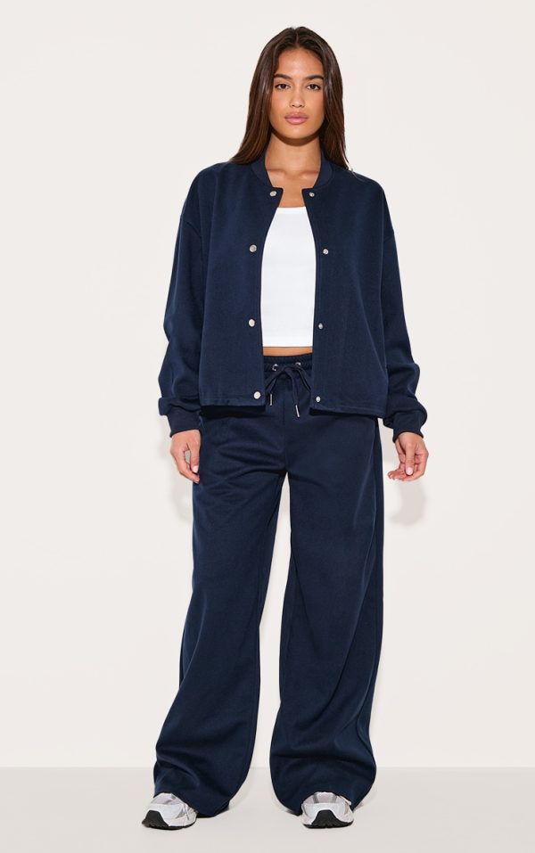 Navy Heavy Brushed Wide Leg Pants